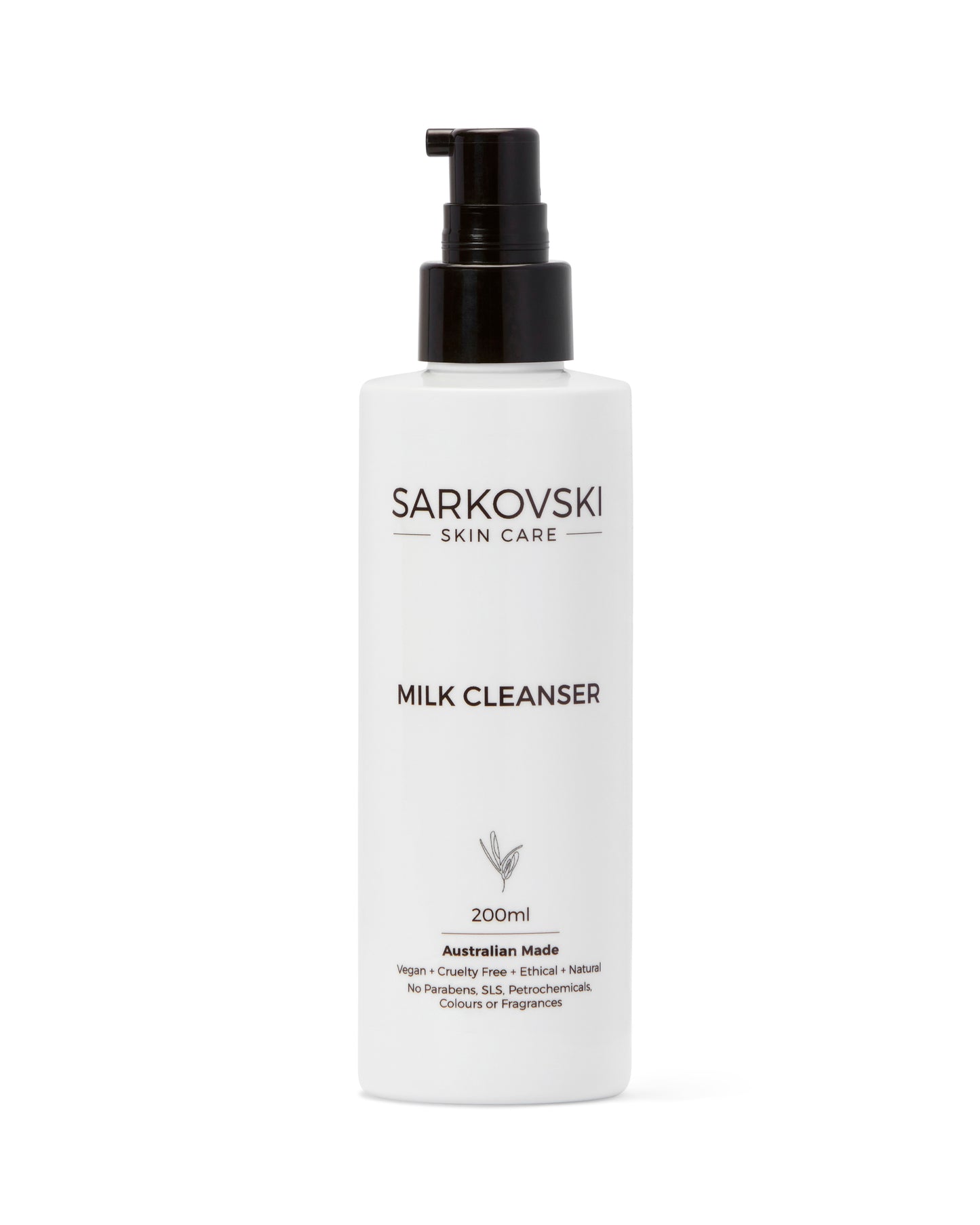 SARKOVSKI® Milk Cleanser 200ml – natural Australian skincare, gentle vegan face cleanser for sensitive, dry, and combination skin.