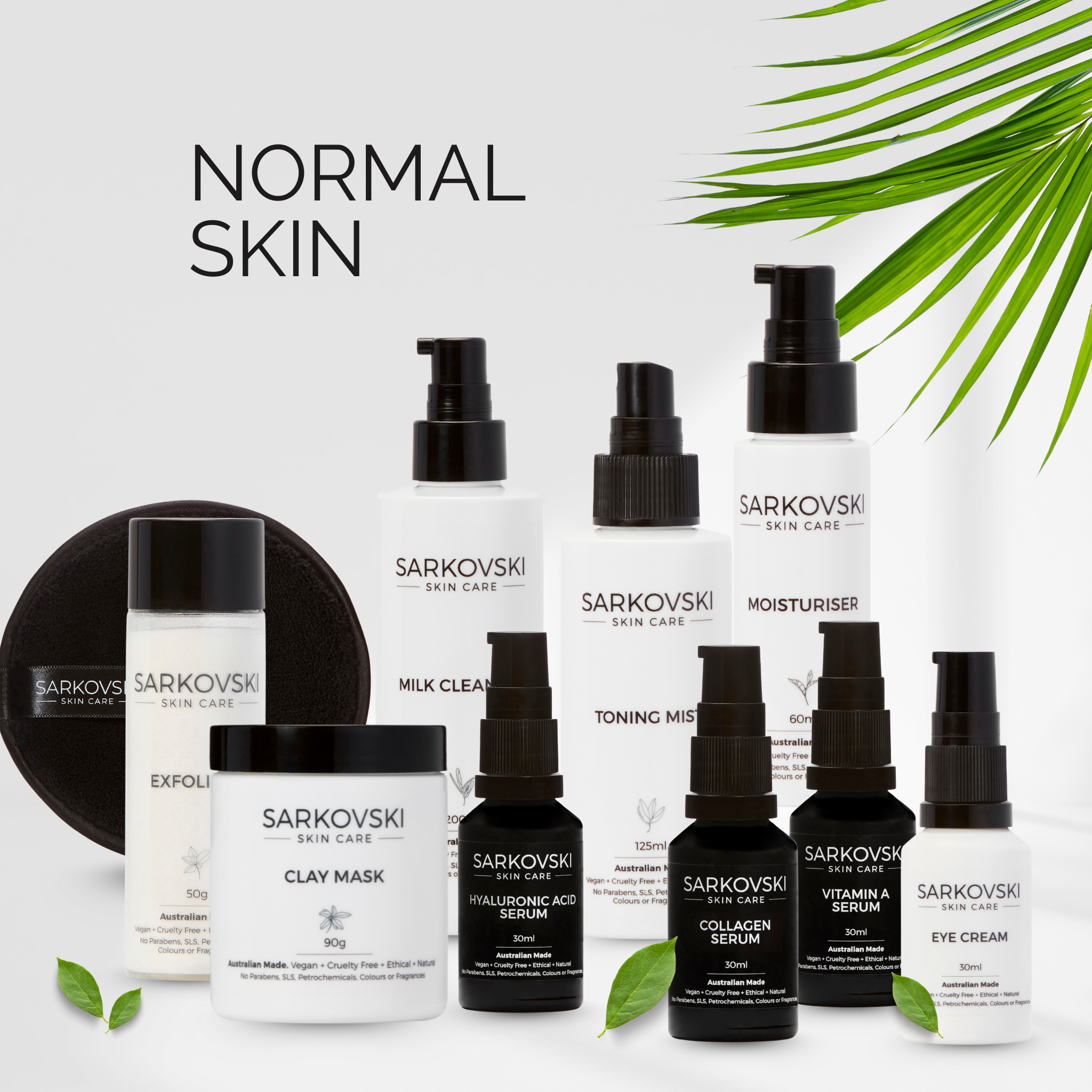 SARKOVSKI® Normal Skin Collection – natural Australian skincare with cleansers, serums, moisturisers, and masks for balanced skin.