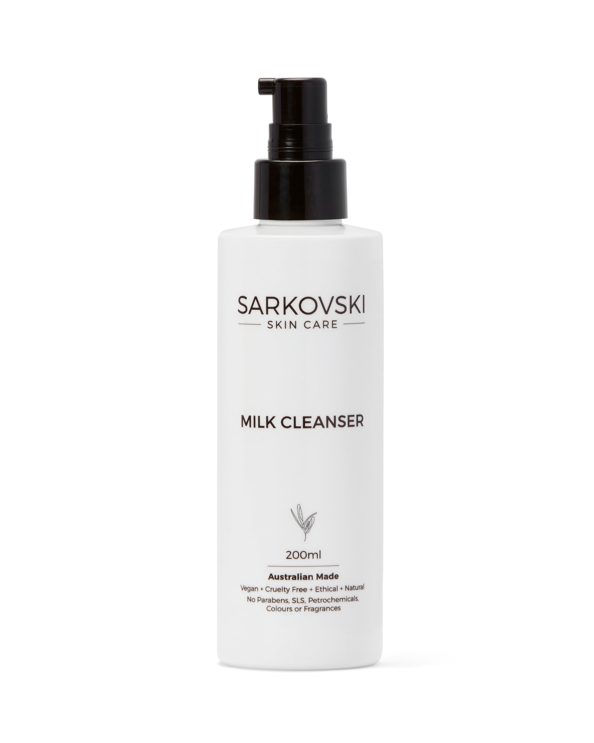SARKOVSKI® Milk Cleanser 200ml – natural Australian skincare, gentle vegan face cleanser for sensitive, dry, and combination skin.