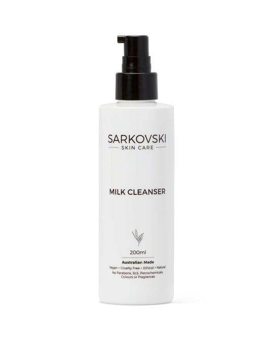 SARKOVSKI® Milk Cleanser 200ml – natural Australian skincare, gentle vegan face cleanser for sensitive, dry, and combination skin.