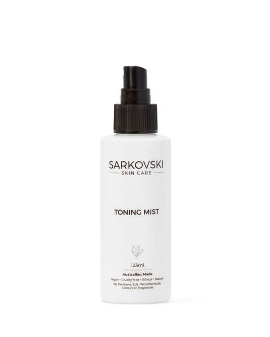 SARKOVSKI® Toning Mist 125mL– natural Australian skincare, refreshing boost. Perfect for dry, dehydrated, and sensitive skin, this lightweight formula soothes, revitalises, and enhances natural glow with every spritz.