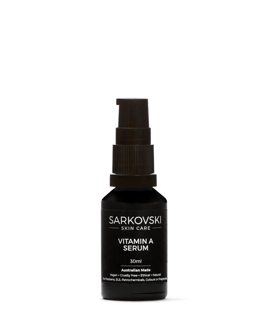 SARKOVSKI® Vitamin A Serum 30mL – natural Australian skincare, a potent, plant-based formula designed to combat sun damage, acne, and signs of premature aging. 